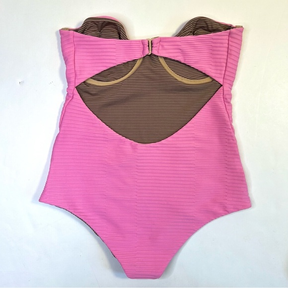 New Acacia Swimwear Brady Strapless Full Piece Dual Ribbed Swimsuit Pink Small - Picture 3 of 12